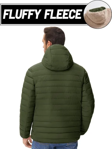 Miniatura 6 de MAGCOMSEN Chaqueta acolchada para hombre con capucha, forro de vellón, chaqueta térmica resistente al agua, chaqueta de plumón con cremallera