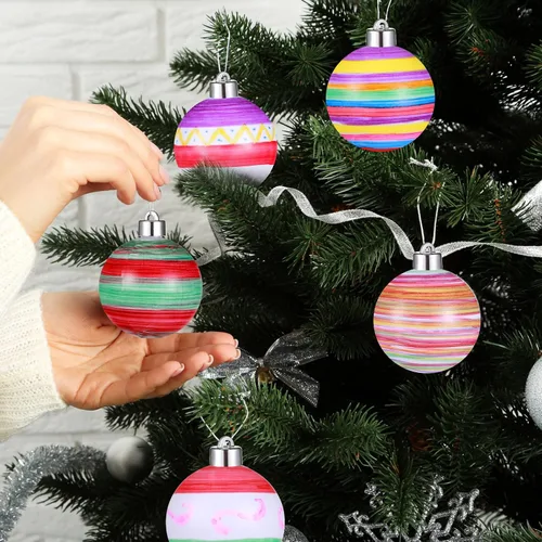 Miniatura 6 de Sratte Kit de decoración de bolas lisas para árbol de Navidad de 2 pulgadas, adornos de bolas blancas en blanco para actividades de manualidades
