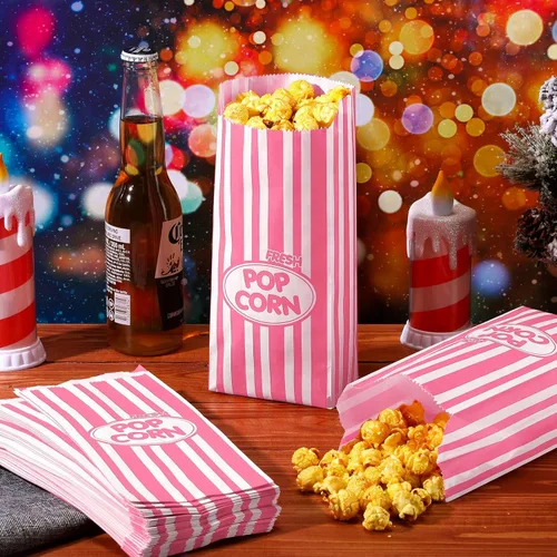 Miniatura 4 de Sherr 1000 Piezas Bolsas de Palomitas de Maíz de 1 oz a Granel Rosa con Rayas Retro Desechables para Noches de Película Navidad Circo Carnaval