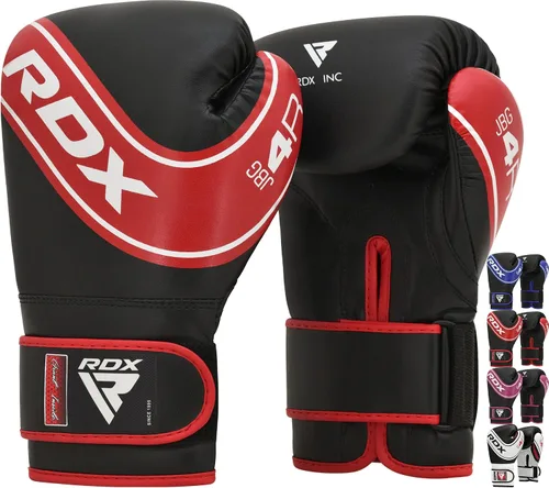 Guantes de boxeo para niños RDX, 4 oz y 6 oz, Junior, de cuero Maya, con palma ventilada, para entrenamiento, Muay Thai, sparring, kickboxing, Rojo