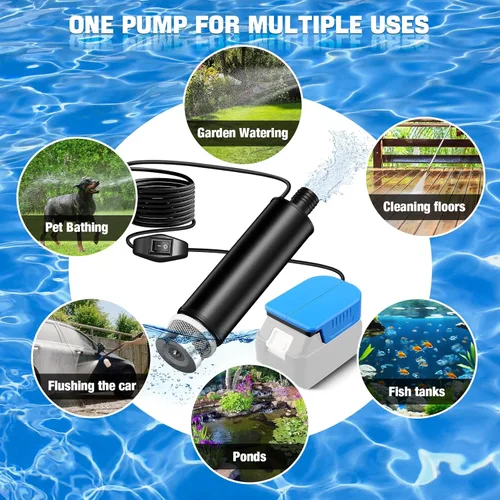Miniatura 7 de Bomba de agua sumergible para batería Makita de 18 V, 635 GPH 100 W, bomba de transferencia de agua inalámbrica para tina, estanque, jardín