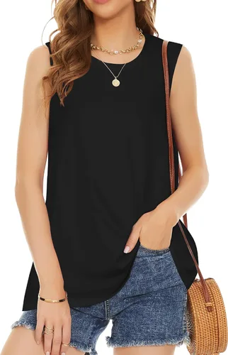 Miniatura 6 de Camiseta de verano para mujer, sin mangas, floral, casual, linda, holgada, bonita camiseta tipo túnica