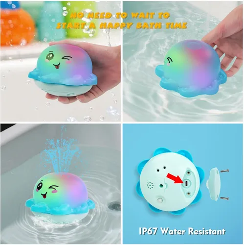 Miniatura 5 de Juguete de baño iluminado con aspersor para bebés, juguetes de agua recargables para piscina de bañera, regalos para niños pequeños, elementos