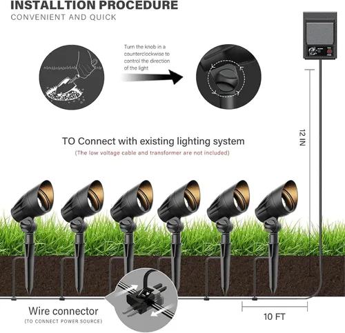 Miniatura 7 de Luz de paisaje de bajo voltaje para exteriores, focos halógenos de 50 W, luces de inundación de 12 voltios, 3000 K, blanco cálido con conector