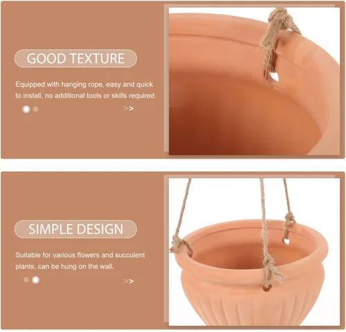 Miniatura 8 de Yardwe 1 juego de maceta colgante para plantas, elegante maceta de fresa, drenaje de cerámica, material para hierbas y decoración de jardín elegante
