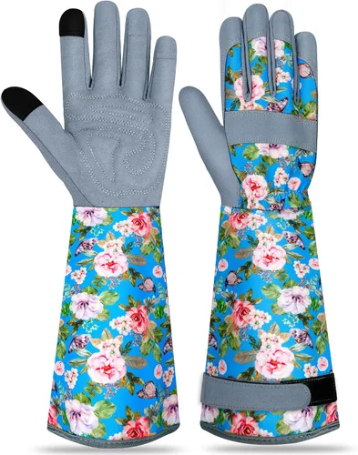 Miniatura 11 de Guantes largos de jardinería para mujer, guantes de cuero a prueba de espinas, guantes de trabajo transpirables para mujeres, patio, exteriores