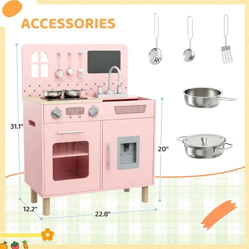 Miniatura 2 de MAMIZO Juego de cocina para niños, juego de simulación con pizarra y luces y sonidos realistas, cocina de madera interactiva definitiva con sonidos