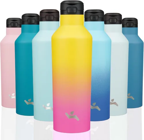 Miniatura 13 de Konokyo - Botella de agua aislada con popote, termo de agua de acero inoxidable de doble pared de 17 onzas con 2 tapas, azul lago