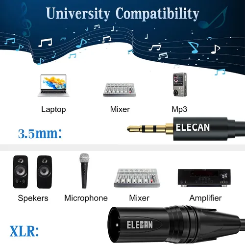 Miniatura 6 de Elecan Cable Auxiliar TRS Macho a XLR Macho de 3.5mm (1/8 Pulgada) de 4 Pies, Cable de Micrófono Estéreo Blindado Profesional Balanceado, Chapado