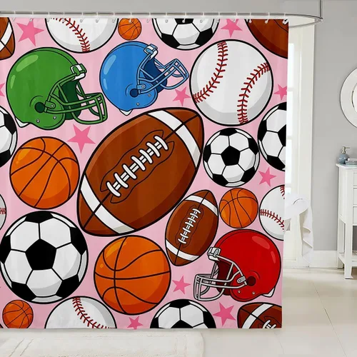 Miniatura 33 de Feelyou Cortina de ducha de fútbol para decoración de baño, básquetbol, deportes, cortina de baño, accesorios de baño, béisbol negro, tela