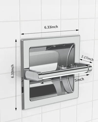 Miniatura 5 de Soporte para papel higiénico empotrado de cromo pulido, soporte de papel higiénico para montaje en pared de baño con pivote empotrado incluye cromado