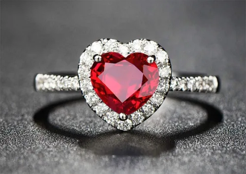 Miniatura 4 de Yaya Fashion - Anillos de boda clásicos para mujer, con forma de corazón de rubí rojo, chapado en plata 925, joyería fina para novia, accesorios