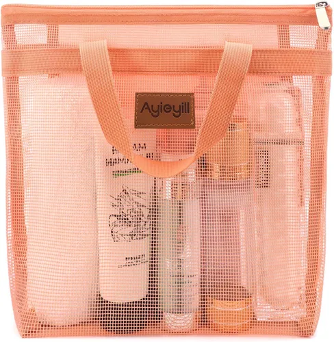 Miniatura 11 de Hommtina 2 bolsas de malla de ducha de secado rápido para colgar artículos de tocador y baño organizador para viajes y natación con cremallera