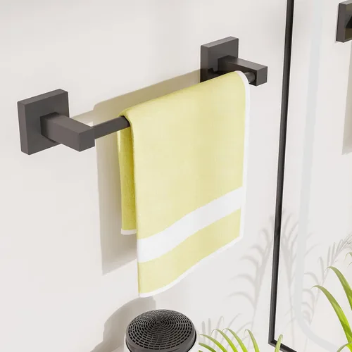 Miniatura 4 de Ruacq Soporte de Toalla de Mano Anillo de Toalla Negro Centro a Centro 10 Pulgadas Barras de Toalla Cuadradas Negro Mate para Baño Acero Inoxidable