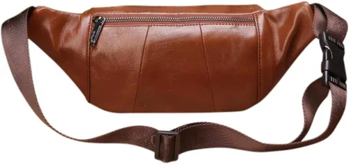 Miniatura 6 de Riñonera de cuero para hombre, bolsa de cintura grande para viajes, senderismo, ciclismo, motociclismo, pesca, correr, negro, marrón, café, Marrón