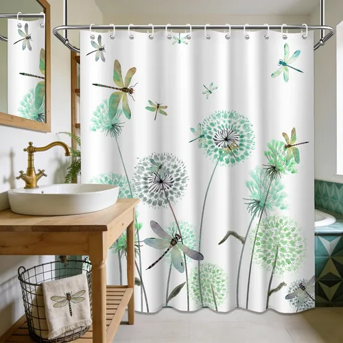 Miniatura 62 de Cortina de ducha floral para primavera y verano, flores silvestres, flores y mariposas, decoración de baño, tela impermeable con ganchos, 70