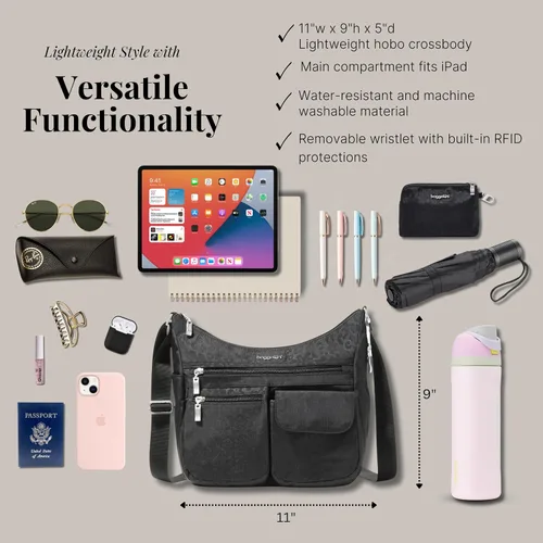 Miniatura 113 de Baggallini womens Everywhere Bagg Crossbody Women 11x9 Lightweight Nylon Hobo Water-resistant Travel Bag W/Rfid