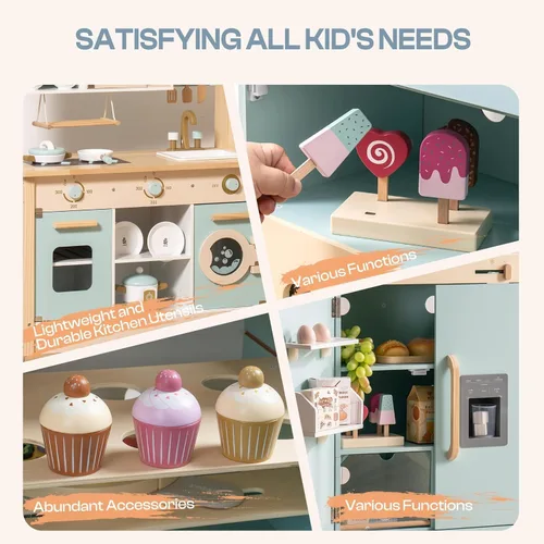 Miniatura 5 de ROBOTIME Cocina de Juguete de Madera, Juego de Cocina para Niños Pequeños con Horno, Refrigerador y Lavadora, Regalo de Juego de Cocina para Niños