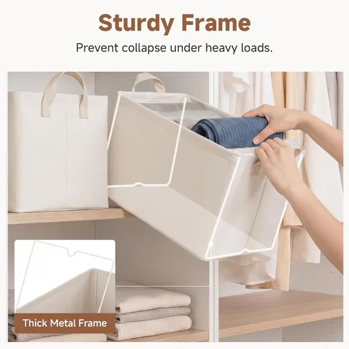 Miniatura 3 de StorageWorks Closet Storage Bins, Storage Baskets for Shelves, Closet Organizers and Storage Bins with Metal Frame, Handles, Beige, Cool Silky