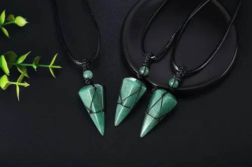 Miniatura 6 de XIANNVXI Collar con dije de piedra puntiaguda de cristal curativo, cuerda negra ajustable, piedra preciosa natural, joyería para hombres y mujeres