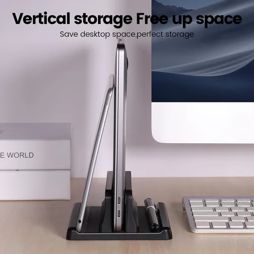Miniatura 6 de Soporte vertical 3 en 1 para laptop, base ajustable de plástico ABS para computadora de escritorio, soporte vertical para laptop, ahorro de espacio
