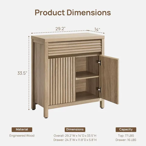 Miniatura 2 de SICOTAS - Aparador de buffet con cajón - Aparador estriado moderno con puertas y estantes ajustables, credenza de estilo casa de campo para barra