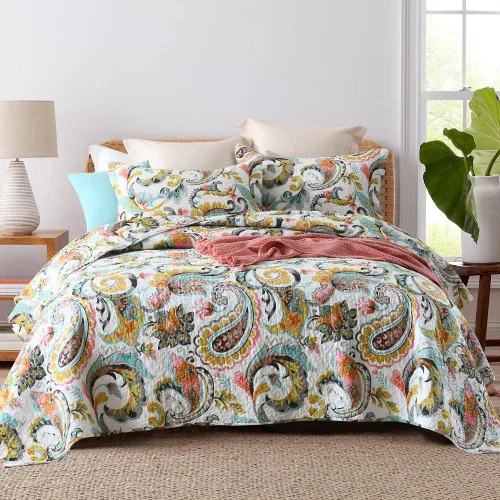 Miniatura 13 de VISIMISI - Juego de colchas de algodón, juego de cubrecama reversible con estampado floral de cachemira bohemio, patrón rojo bohemio hermoso