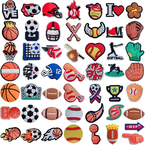 Paquete de 50 dijes de cocodrilo para zapatos deportivos Crock para niños, béisbol, rugby, fútbol, baloncesto, zapatos, accesorios para croc,