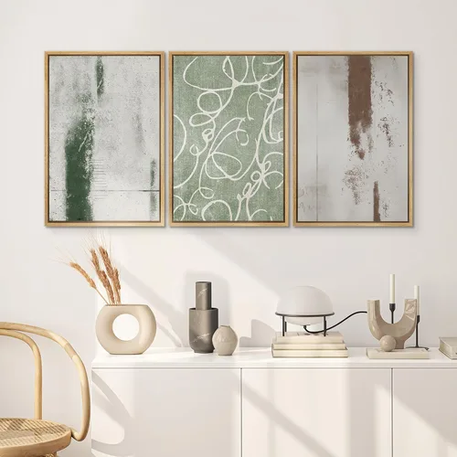 Miniatura 525 de SIGNWIN Lienzo enmarcado para pared, arte con pinceladas de flujo neutro en tonos beige abstractos, ilustraciones, arte moderno, decorativo