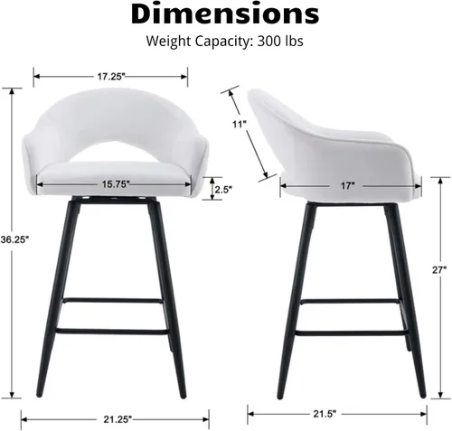 Miniatura 3 de HEAH-YO Juego de 2 taburetes de bar giratorios modernos de 27 pulgadas de altura de mostrador con respaldo y patas de metal negro, taburetes