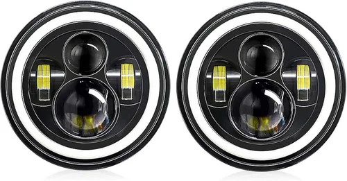 Shkalacar Faro LED H4 de 7 pulgadas 140W Ojos de Ángel Faros redondos 4 modos 14000LM 6000K Blanco/3000K Ámbar Faro de coche y motocicleta Auto Ring