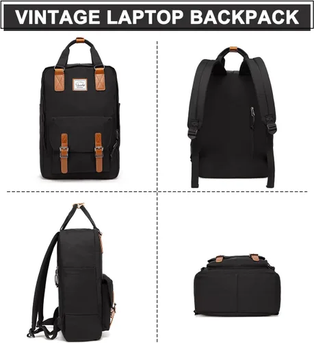 Miniatura 6 de VASCHY Mochila para computadora portátil para mujeres/hombres, mochila de viaje de trabajo de 15.6 pulgadas, mochila vintage resistente al agua