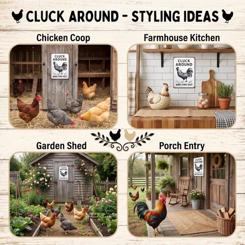 Miniatura 3 de Smilelife Regalo Gracioso de Pollo Letrero de Metal con Texto en Inglés "Chicken Cluck Around and Find Out" para Decoración de Hogar, Granja, Blanco