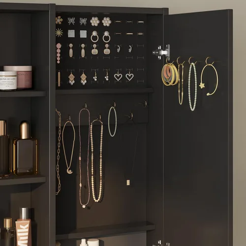 Miniatura 4 de Halitaa Escritorio de tocador con espejo y luces, mesa de tocador con parte superior de cristal, tocador de maquillaje con luces, estación de carga