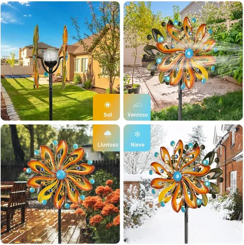 Miniatura 7 de MLKNK Molinillos de viento para patio y jardín, esculturas de viento y molinillos de 75 pulgadas, arte cinético de jardín con luz de bola de vidrio