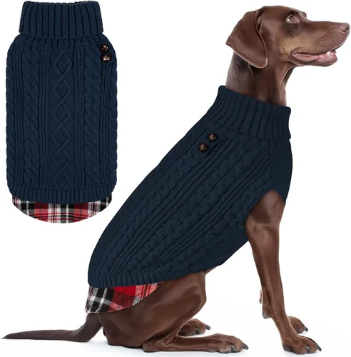 Miniatura 45 de KYEESE - Suéter para perro mediano, suéter tejido con estampado de cuadros, cálido abrigo de mascotas para otoño e invierno