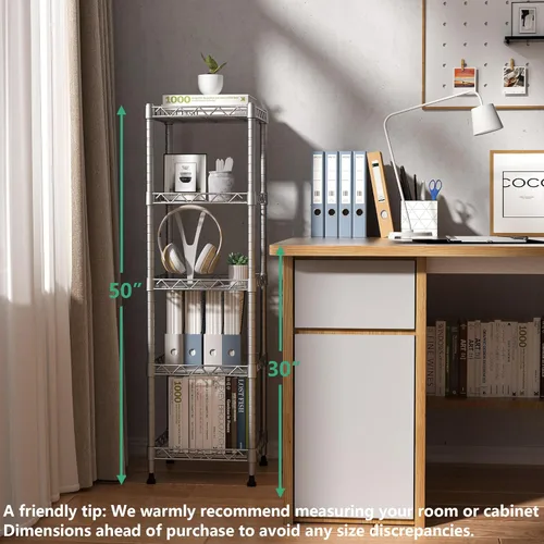 Miniatura 3 de GIOTORENT Estantería Metálica de Pie de 5 Niveles, Unidades de Estante de Alambre de Altura Ajustable, Rack de Exhibición para Lavandería Baño Gris