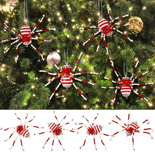 Miniatura 8 de Reallnaive 8 piezas de adornos de araña de Halloween en blanco y negro con cuentas, adornos colgantes para decoración de Halloween, regalo