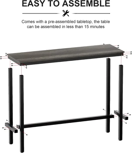 Miniatura 3 de Teraves Mesa de bar, mesa de bar con altura de barra, mesa de altura de mostrador con marco de metal resistente, mesa rectangular alta para cocina