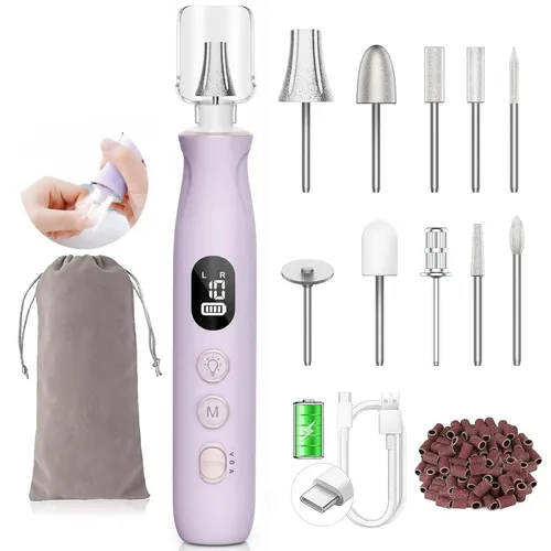 Miniatura 11 de Kit profesional de taladro de uñas: lima de uñas eléctrica con pantalla LCD y lámpara, amoladora de uñas gruesas de larga duración, herramientas