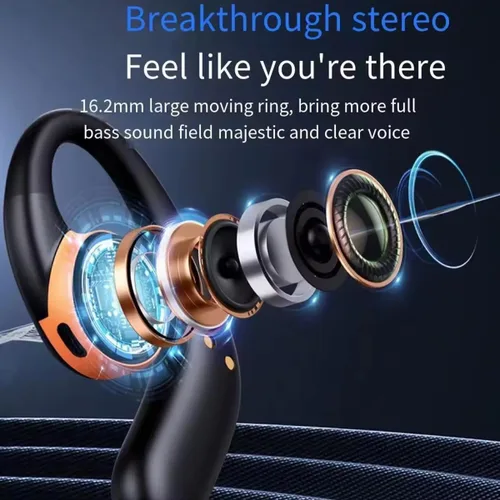 Miniatura 3 de Auriculares abiertos inalámbricos Bluetooth 5.3 conducción de aire en los oídos, IPX5 impermeables para deportes, micrófonos de llamada clara, Negro