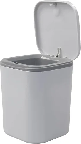 Vababa Cubo de basura pequeño gris de 0.5 galones, mini bote de basura con botón