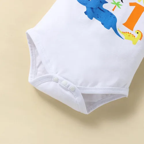 Miniatura 5 de Conjunto divertido de ropa de primer cumpleaños para bebé niño, con corbatín y estampado de dinosaurio, conjunto de pantalones con tirantes