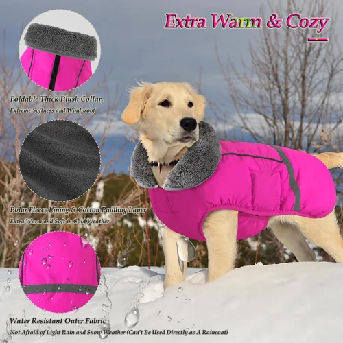 Miniatura 2 de Dogcheer Abrigo cálido para perro, ropa de invierno con cuello polar, chaqueta reflectante para mascotas, ropa para clima frío, chaleco impermeable