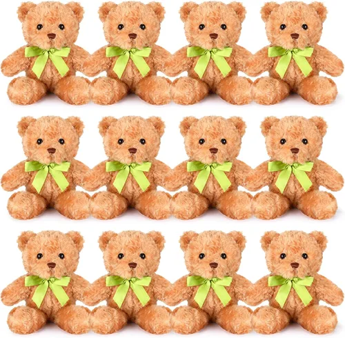 Miniatura 8 de Hungdao 12 piezas de osos a granel, animales de peluche de 10 pulgadas, lindos animales de peluche suaves con lazos verdes para baby shower, fiesta