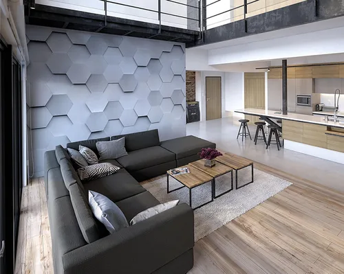 Miniatura 2 de OhPopsi WALS0254 - Mural de pared con hexágonos metálicos, color gris