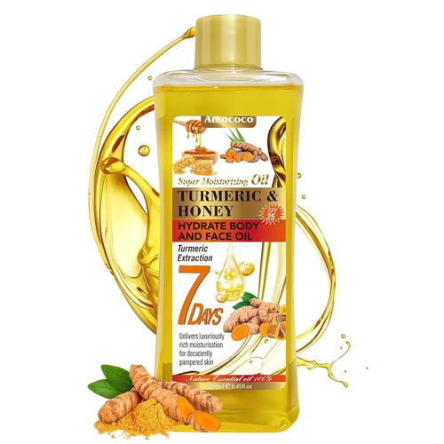 Miniatura 13 de Aceite corporal de cúrcuma de 6.8 fl oz para masaje e hidratación diaria, hidratación profunda con vitamina E, colágeno, aceite de cúrcuma para cara