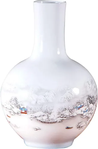 Miniatura 9 de Jarrón de cerámica blanco chino, Jingdezhen Birds Peony Flower Jarrones de porcelana blanca Decoración para el hogar B5