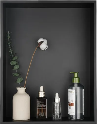 Miniatura 16 de JQK Niche de ducha sin necesidad de azulejos, estante de baño de níquel cepillado de 4 x 14 pulgadas, estante organizador de ducha empotrado