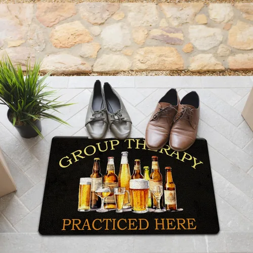 Miniatura 2 de JINYO Funny Bar Door Mat, Group Therapy Practiced Here Doormat Home Bar Man Cave Lounge Pub Club Party, Funny Beer and Cocktails Welcome Mat for